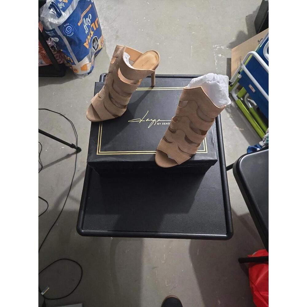 Daya by Zendaya Tan Suede Open Toe Stiletto Heel Mules Size 6.5 New - Picture 4 of 4